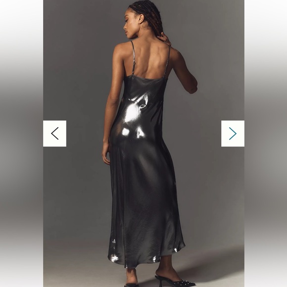 NWOT Anthropologie Metallic V-Neck Midi Slip Dress - Picture 2 of 10